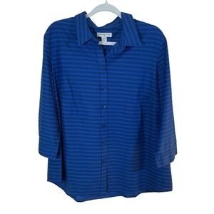 Coldwater Creek Women’s Blue Stripe 3/4 Sleeve Collared Blouse.  Size 1X
